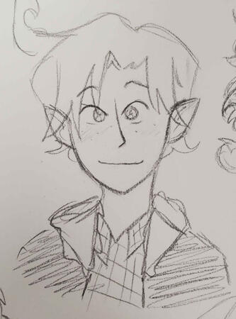 A sketch of a smiling elf boy.